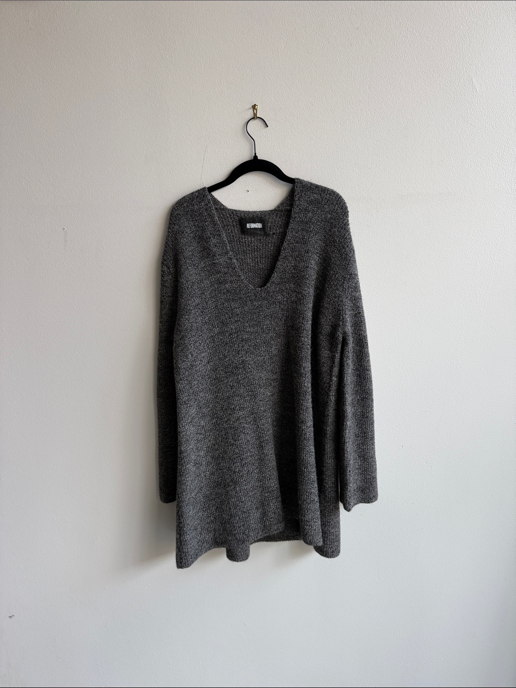 Reformation Charcoal Gray V-Neck Relaxed Knit Sweater